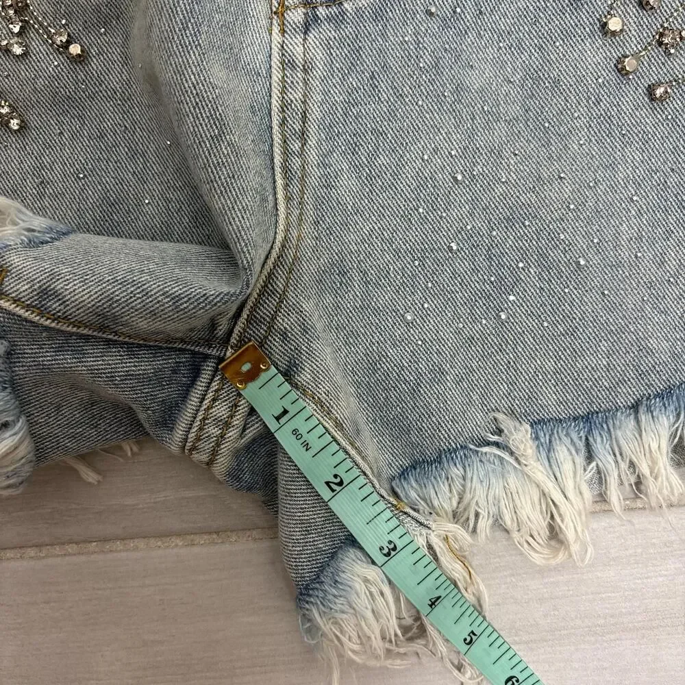 Blue B womens size L distressed shorts rhinestone chains fairygrunge Rock babe